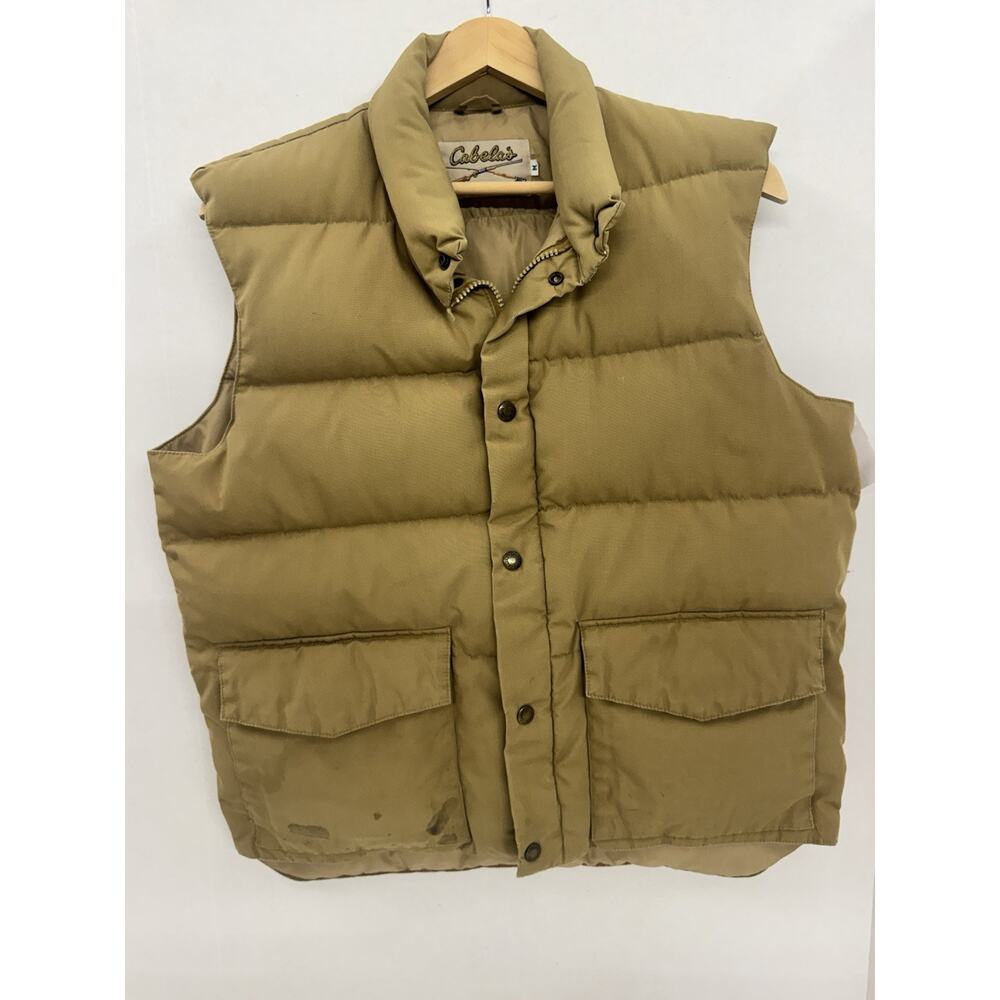 Vintage Cabellas Puffer Vest Size Large USA Down Jacket Goose 90s Tan Beige